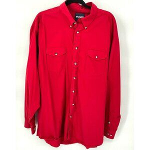 Wrangler Mens Red Button-Down‎ Shirt With Dual Chest Pockets & Collar